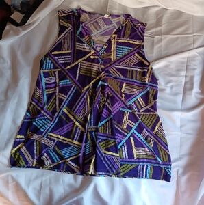 Geometric Purple Sleeveless Top Dana BUCHMAN SIZE XL